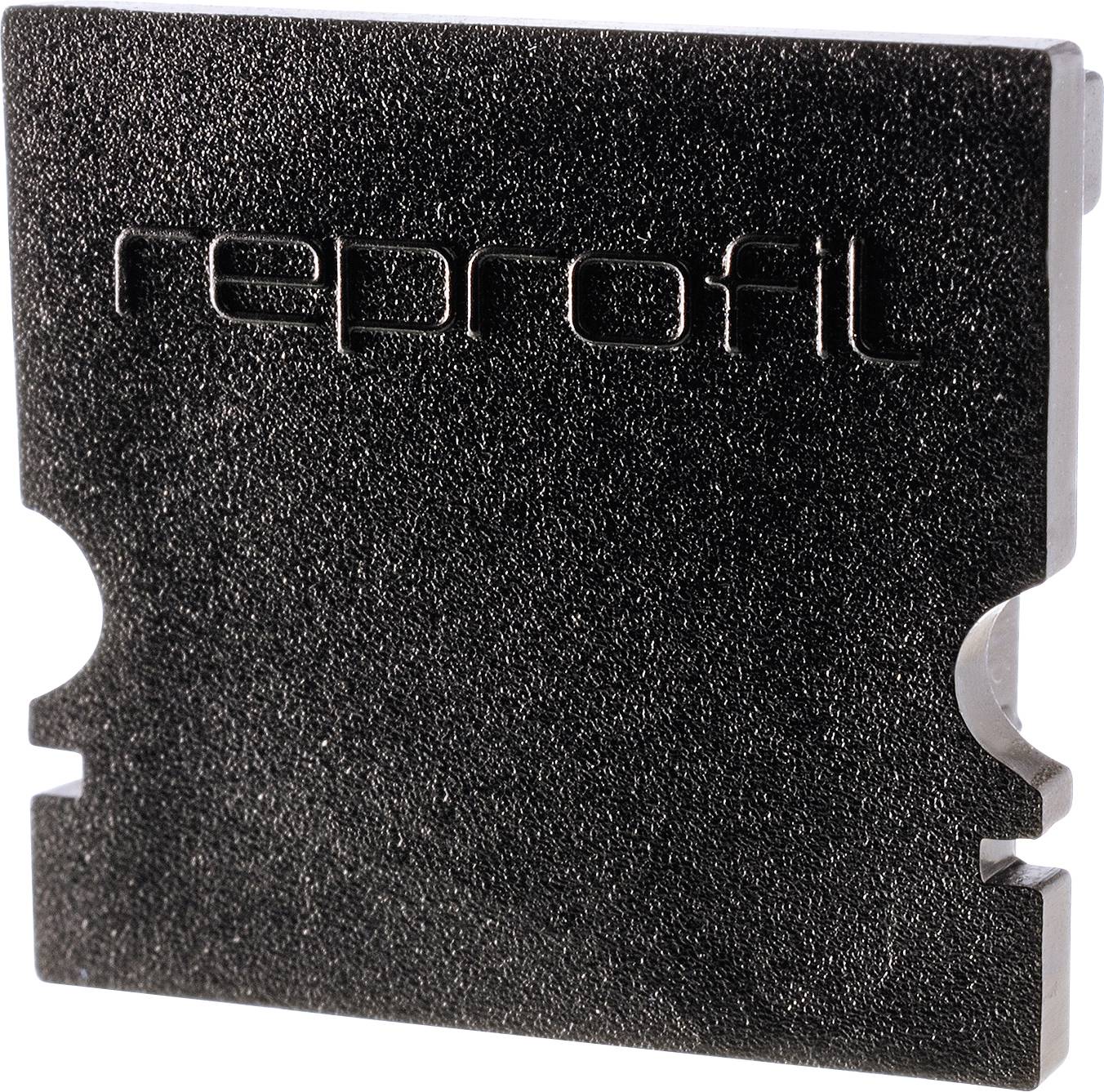 Schwarze, rechteckige Oberfläche mit dem eingeprägten Wort 'reprofil'.