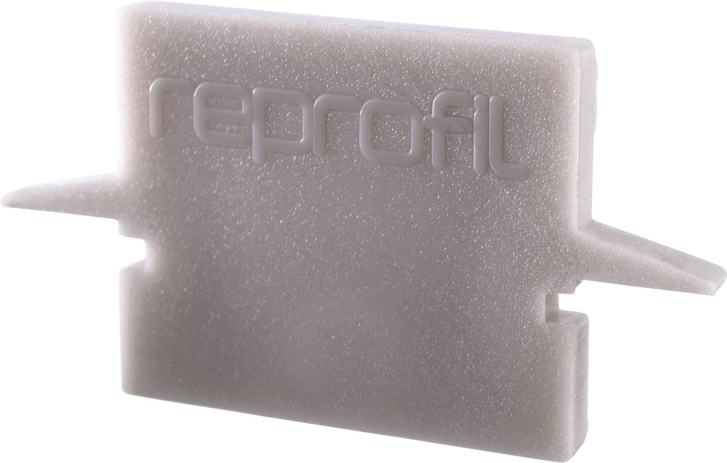 Ein grauer Kunststoffblock mit dem Wort 'reprofil' darauf. Der Block hat seitliche Flügel und eine Einkerbung an der Unterseite.