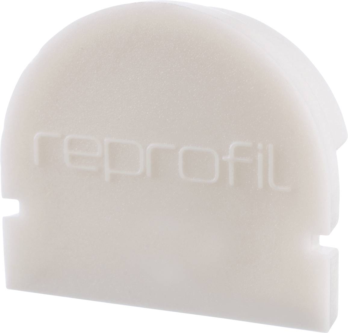 Cremweißes Bauteil mit der Aufschrift 'reprofil', halbkreisförmiges Design, vermutlich aus Kunststoff gefertigt.