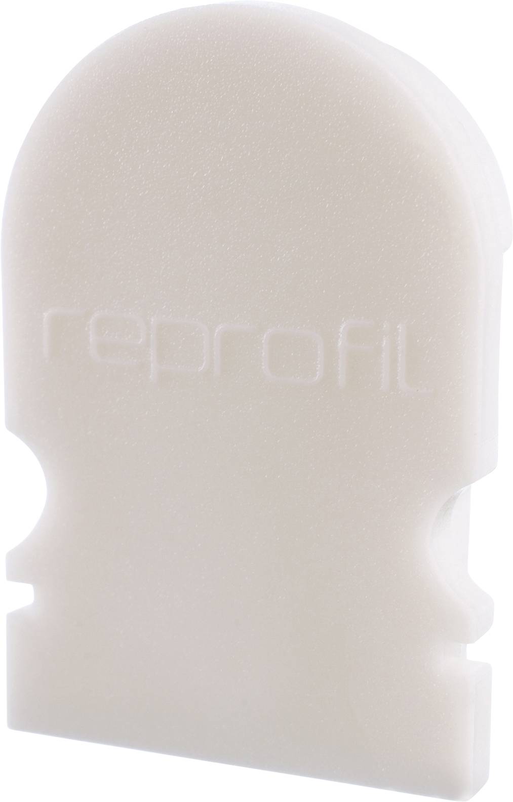 Eine gebogene, cremefarbene Kunststoffform mit dem Aufdruck 'reprofit'.