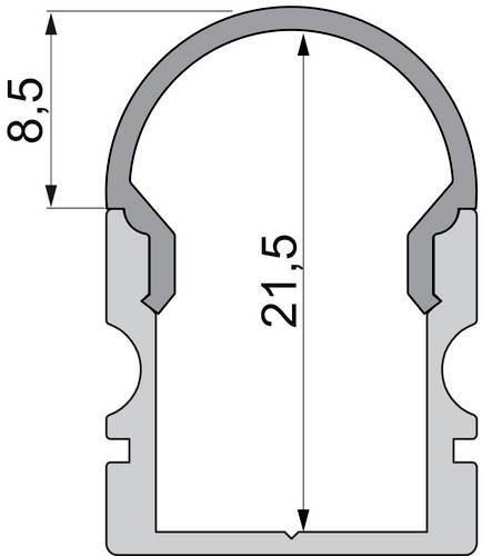 Querschnittsdiagramm eines Gummiprofils mit zwei Maßangaben, oben 8,5 mm und Höhe 21,5 mm.