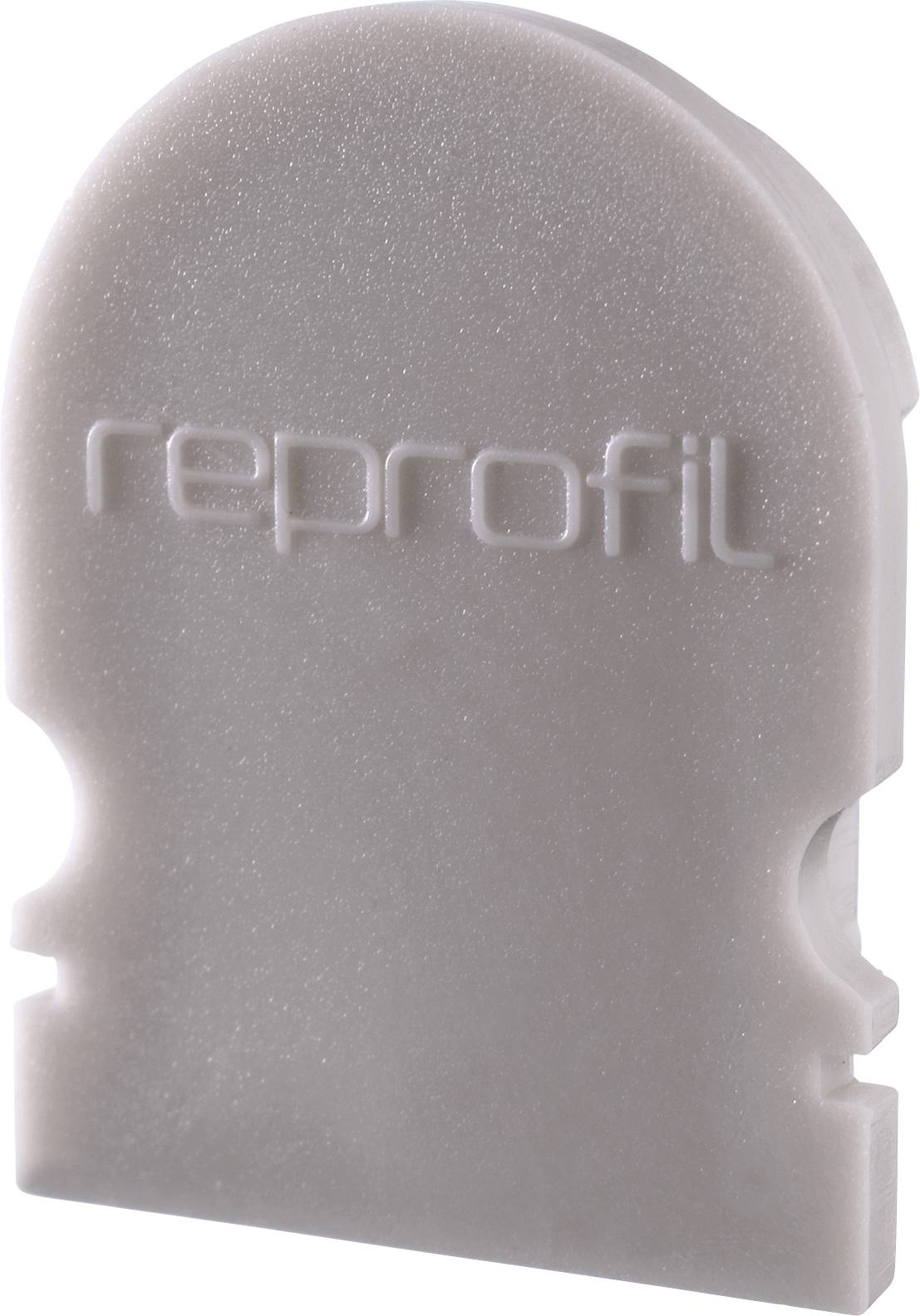 Ein graues, gebogenes Kunststoffwerkzeug mit der Aufschrift 'reprofil', wahrscheinlich zur Wandbearbeitung oder zum Verputzen.