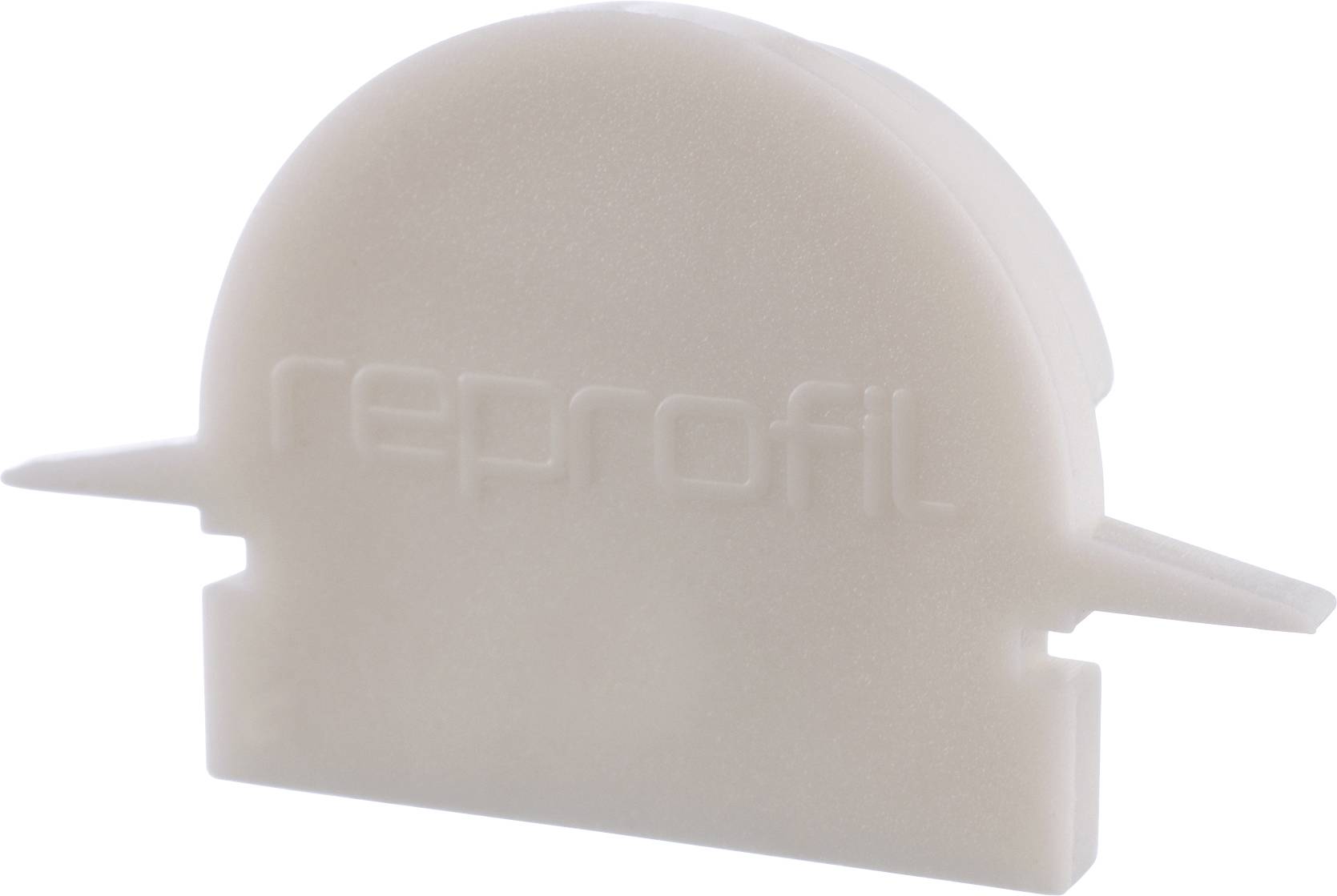 Ein beiger, halbkreisförmiger Kunststoffkörper mit der Prägung 'reprofil' auf der Oberfläche, vermutlich ein Teil zur Fixierung oder Befestigung.