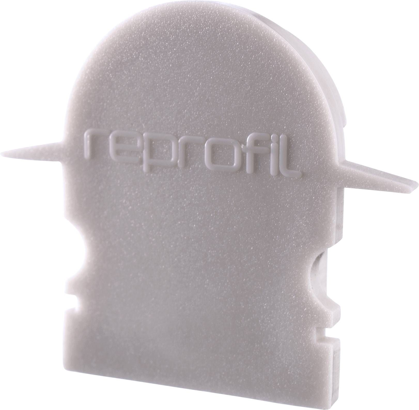 Ein graues Kunststoffteil mit der geprägten Aufschrift 'reprofil', vermutlich ein technischer Adapter oder Bauteil.