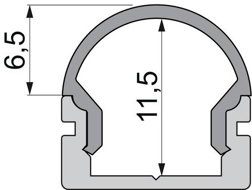 Querschnitt einer Kappe mit zwei Maßangaben: Höhe 11,5 mm und Breite 6,5 mm. Kappe hat eine runde Oberseite und eine geriffelte Basis.