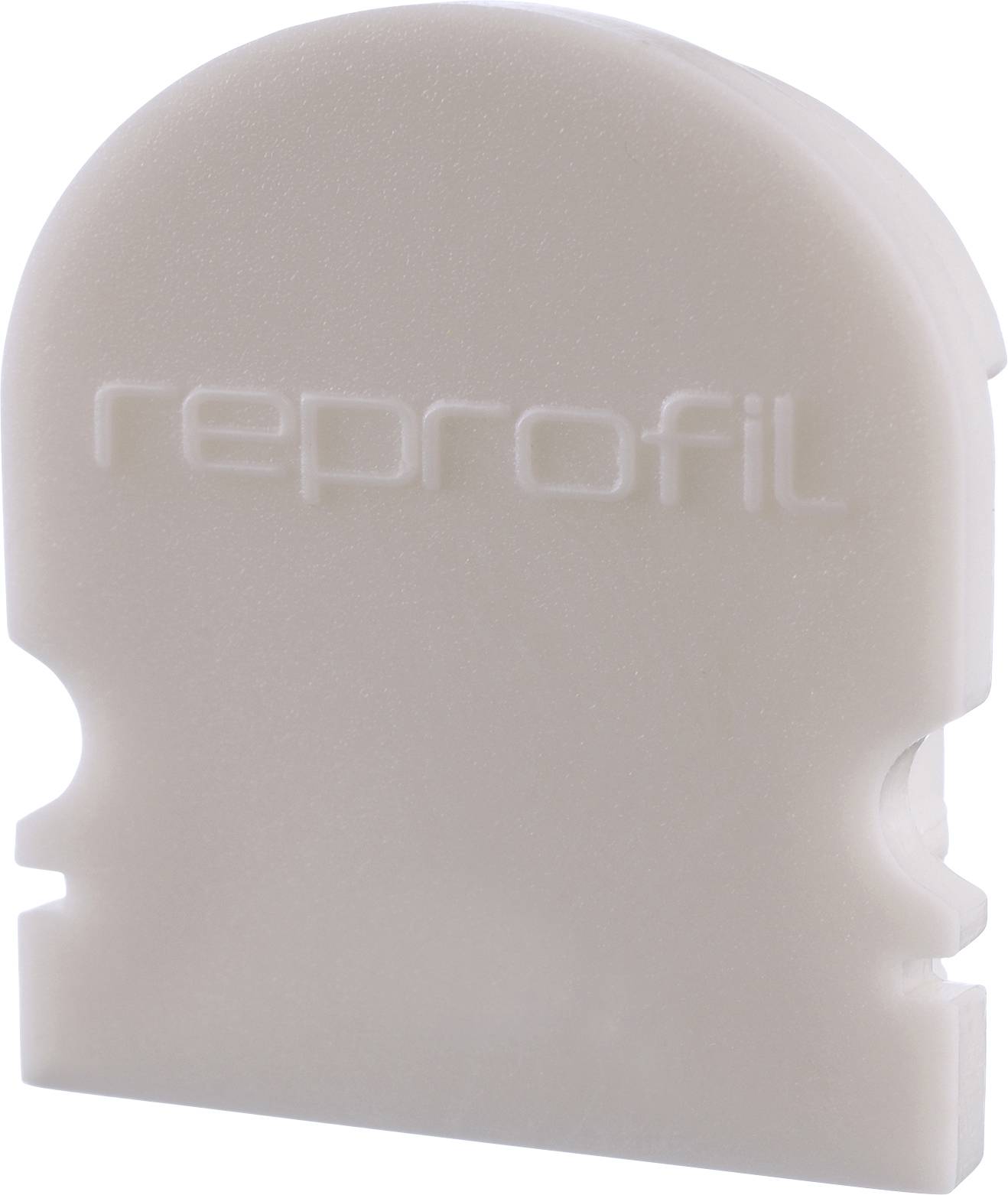 Plastikkarte mit gerundeter Oberseite, beschriftet mit 'reprofil', dient vermutlich als Werkzeug oder Schablone.