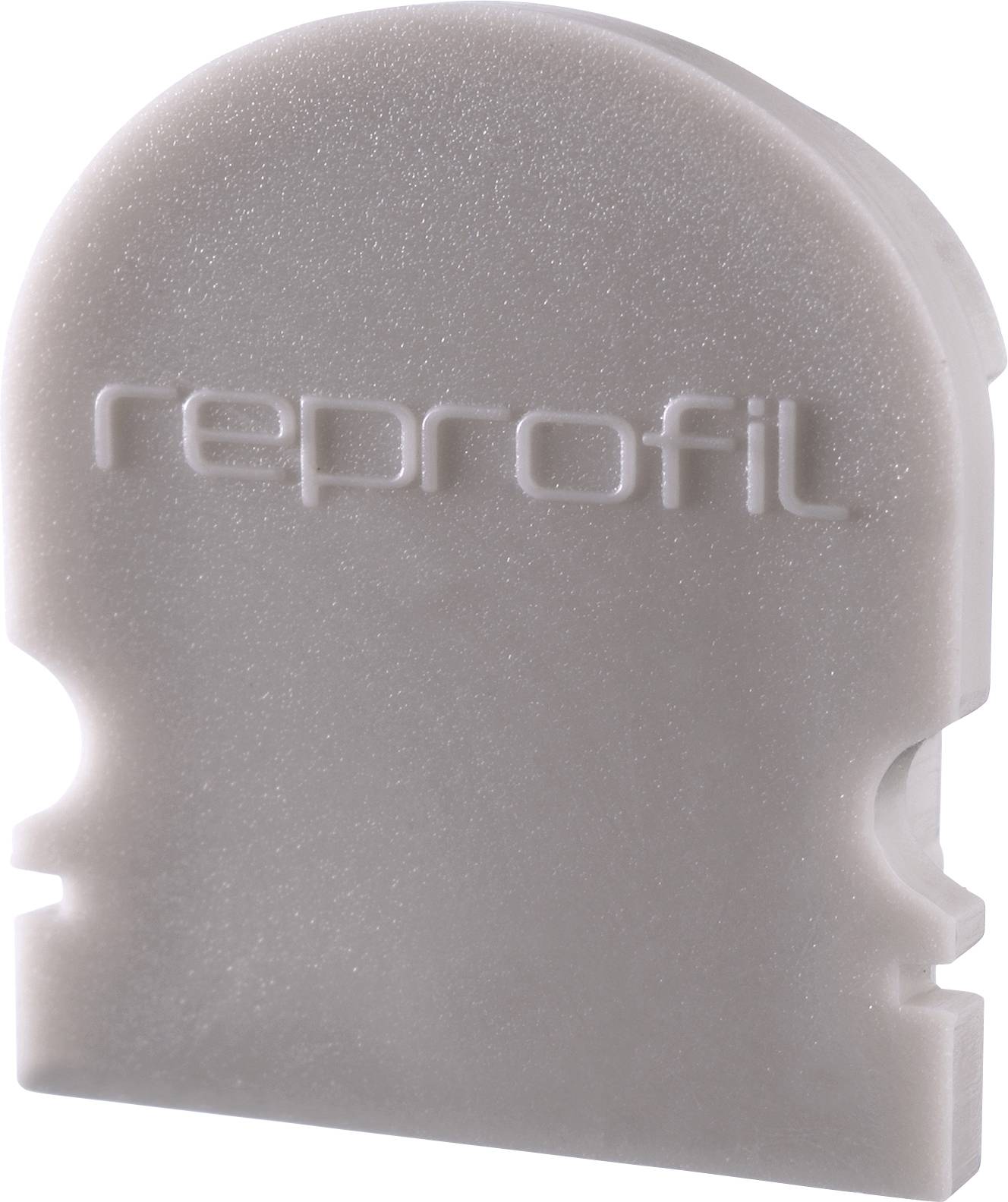 Kleine cremefarbene Kunststoffspachtel mit geriffeltem Rand und dem eingeprägten Wort 'reprofil' auf einer Seite.