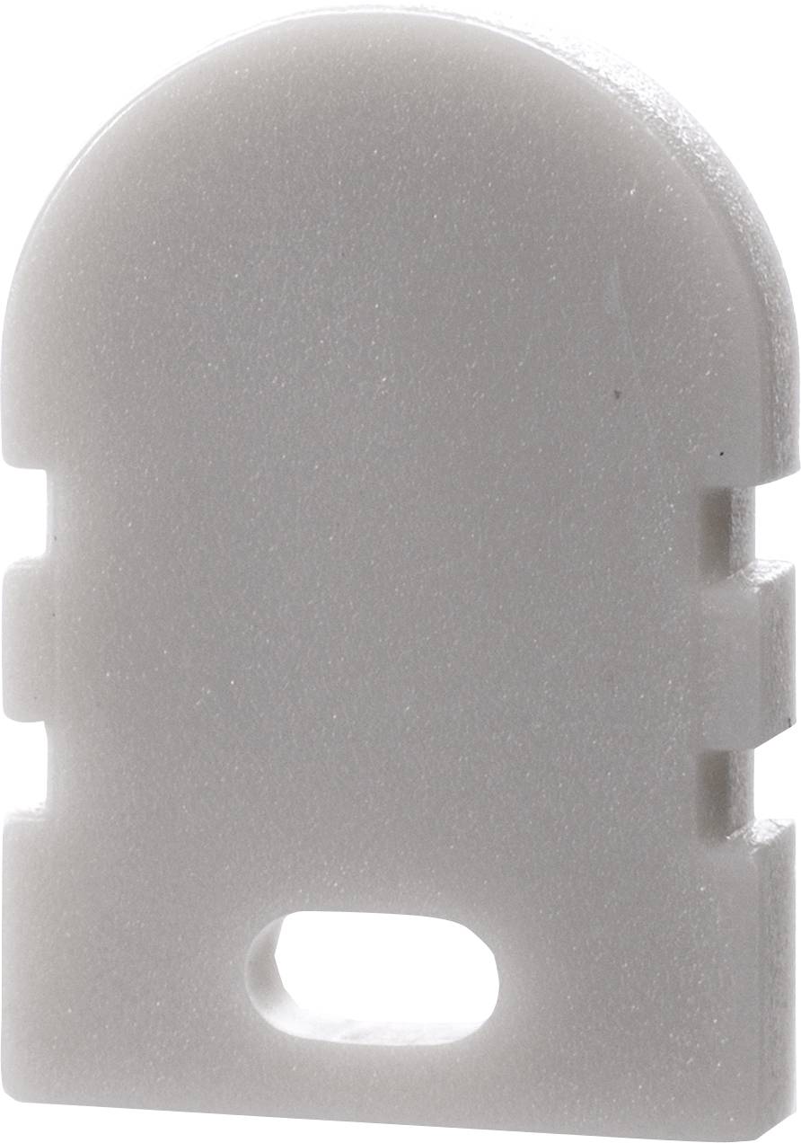 Graues, rechteckiges Kunststoffteil mit abgerundeter Oberseite und einem ovalen Loch unten.