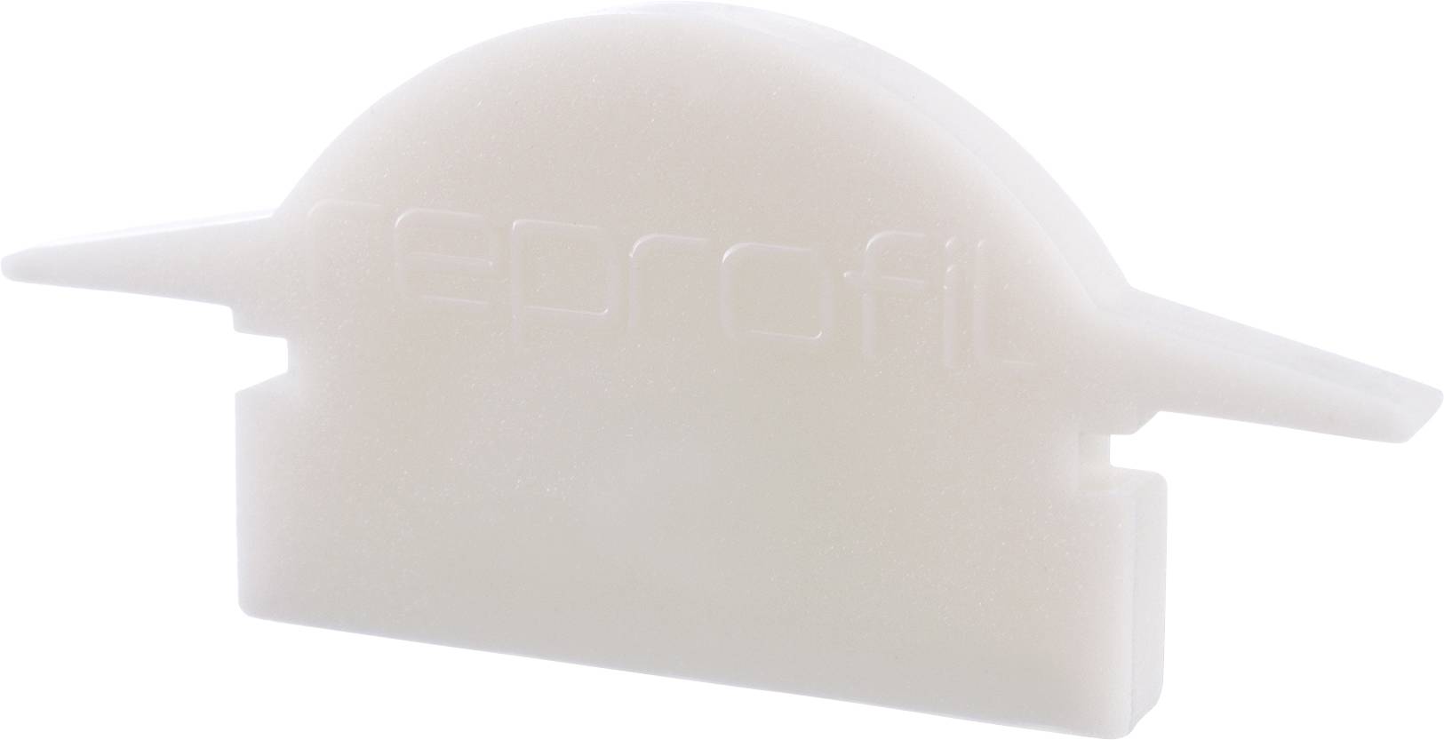 Ein weißer Kunststoff-Objekt, flach geformt, mit einem schmalen, abstehenden Rand auf beiden Seiten und dem Schriftzug 'eprofil' darauf.