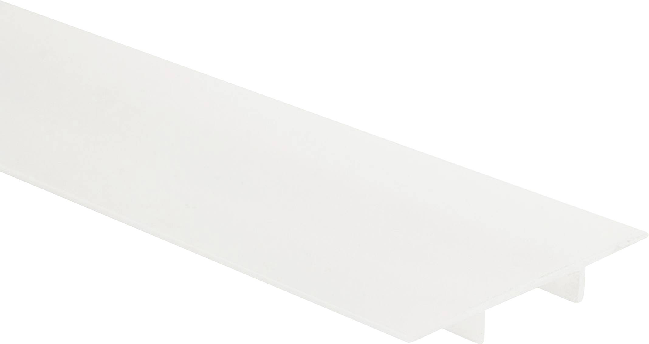 Ein weißes Kunststoffprofil mit T-Form, flach liegend, wird auf einem neutralen Hintergrund präsentiert.