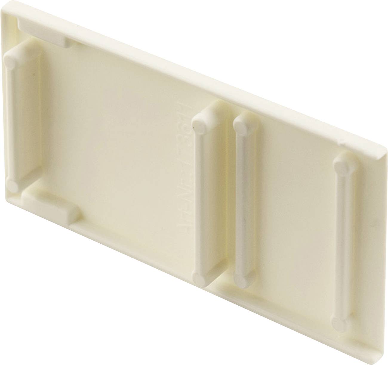 Rechteckiges, beiges Kunststoffteil mit mehreren vertikalen Erhebungen, die als Führungen oder Abgrenzungen dienen könnten.