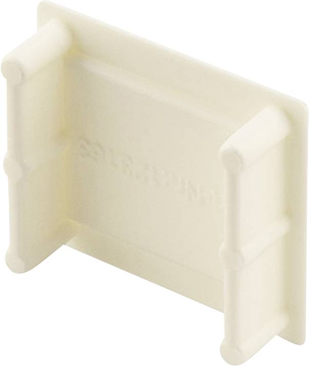 Kunststoffteil in beiger Farbe mit flacher, rechteckiger Form und vertikalen Rändern auf beiden Seiten.