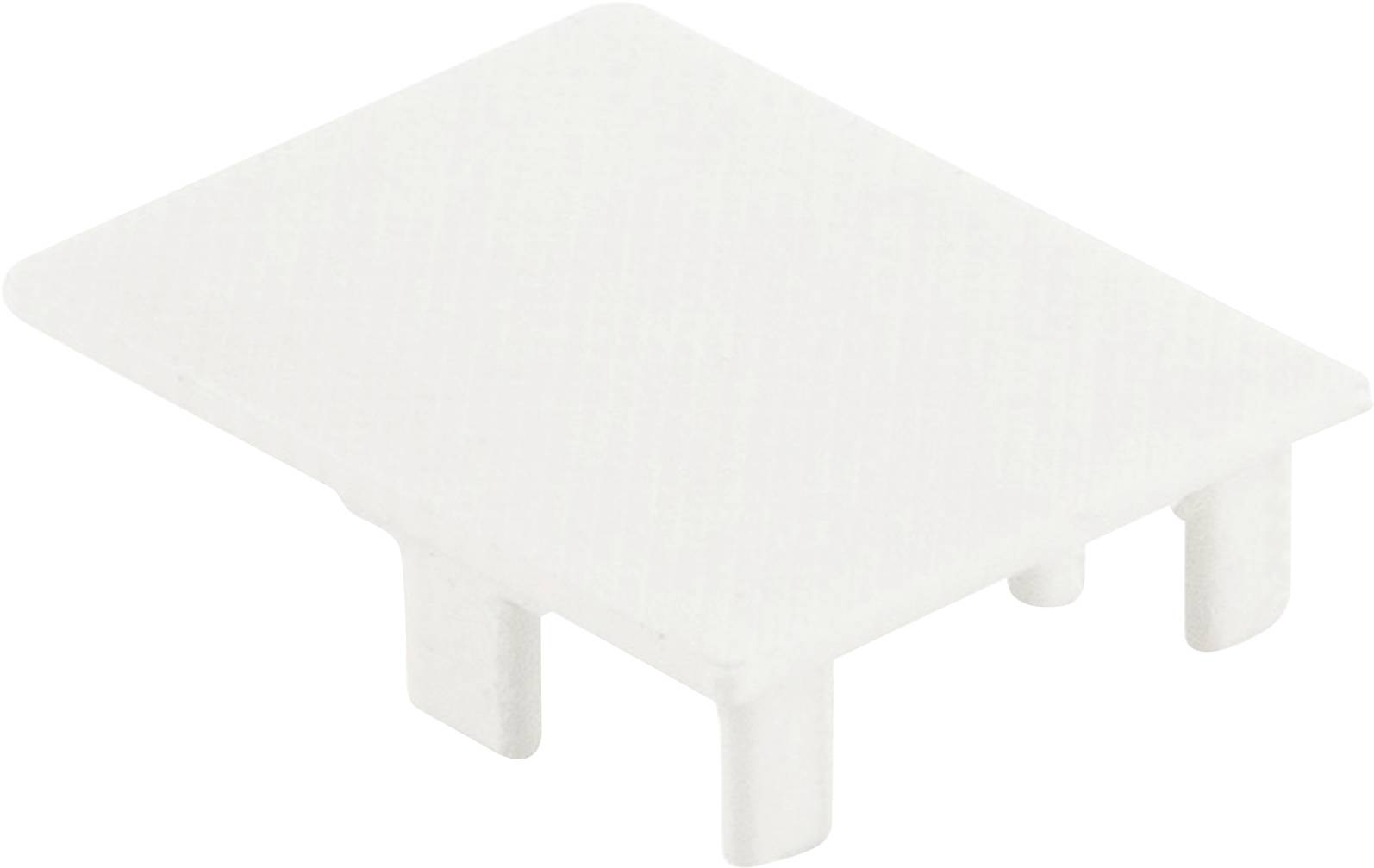 Weiße, rechteckige Kunststoffabdeckung mit drei Stiften, die zur Montage dienen.