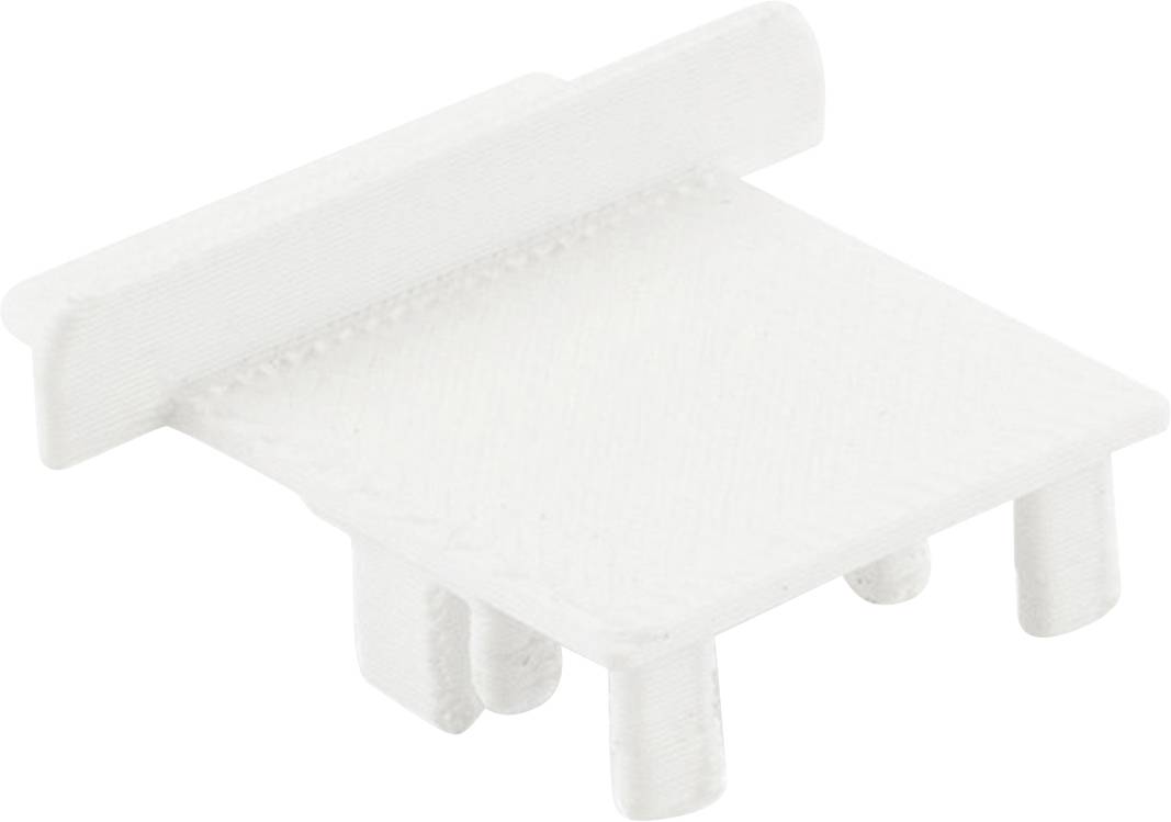 Weiße, rechteckige Kunststoffabdeckung mit kurzen Stiften an der Unterseite.