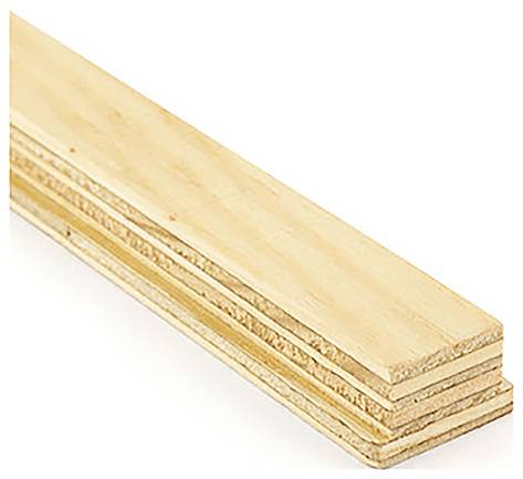 Ein Stapel von fünf dünnen Holzlatten, glatt und hellbraun, liegt flach auf einer weißen Oberfläche.