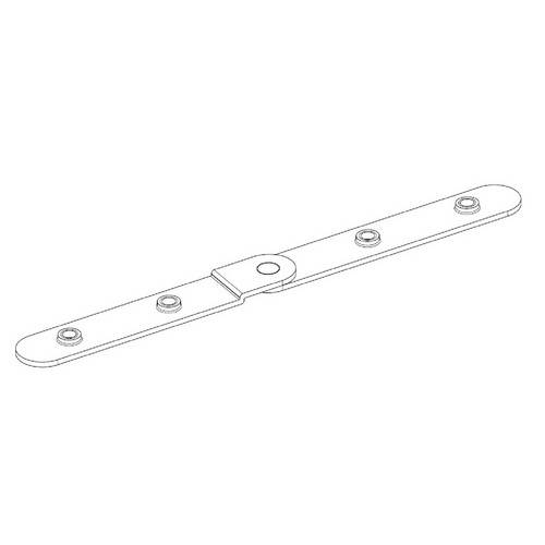 Eine schematische Zeichnung einer flachen Metallstrebe mit fünf Löchern zur Befestigung.