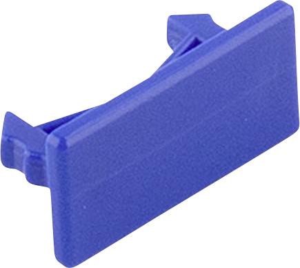 Blauer Kunststoffclip, rechteckige Form, dient zum Halten oder Verbinden von dünnen Materialien oder Objekten.