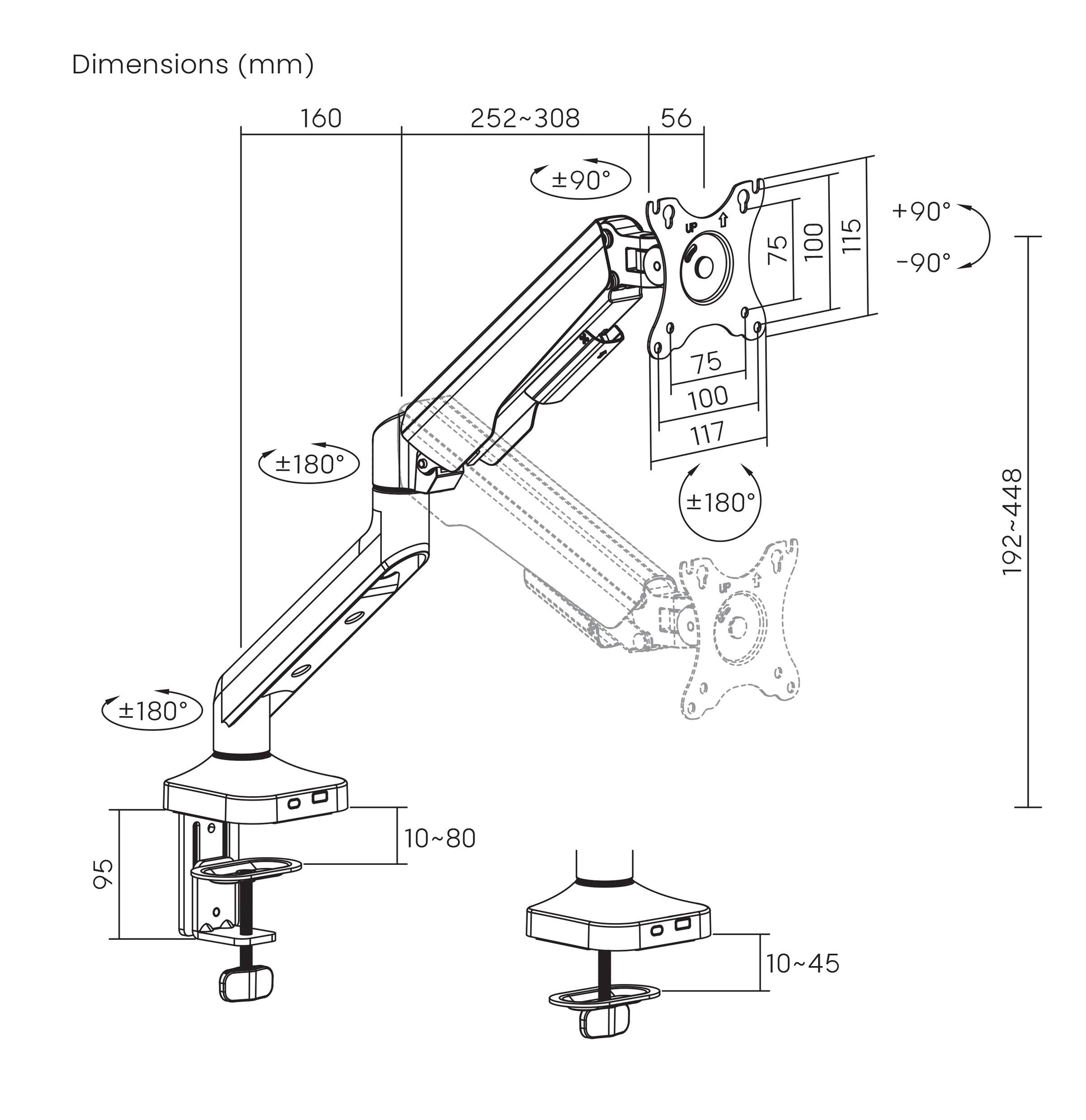 SpeaKa Professional SP-MM-1030 1fach Monitor-Tischhalterung 43,2cm (17") - 101,6cm (40") Weiß Höhenverstellbar, Neigbar+Schwenkbar