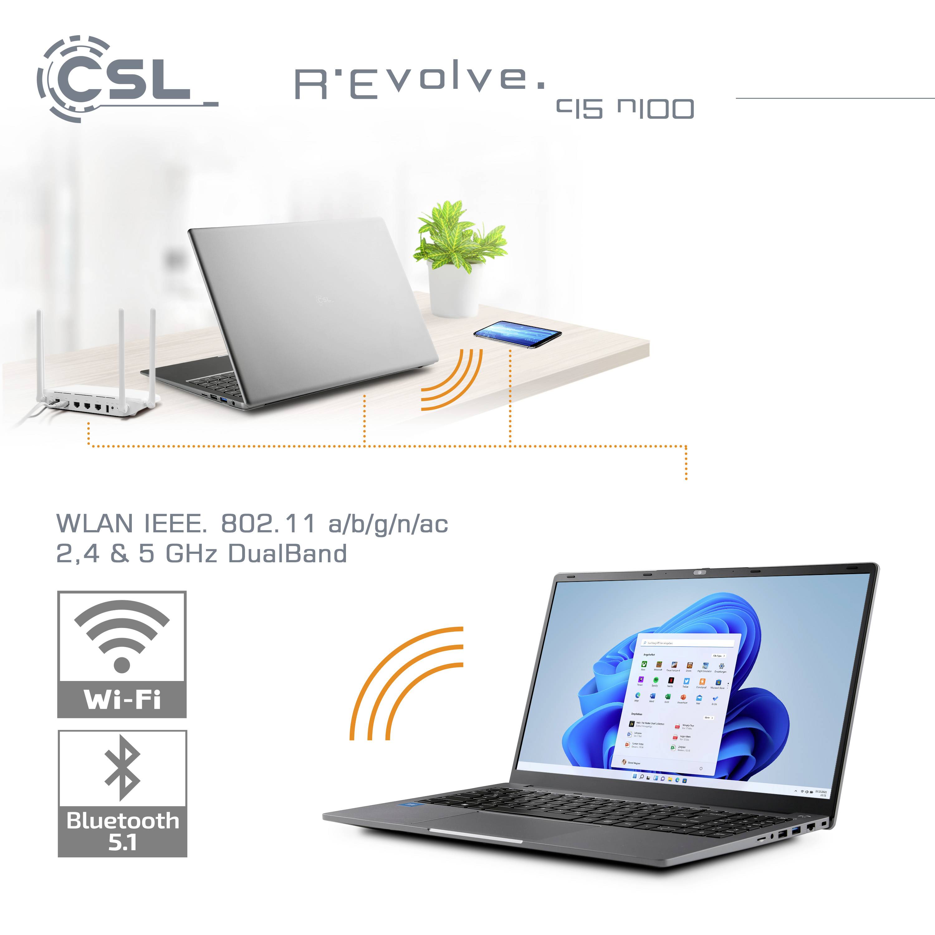 CSL Computer Notebook R'Evolve C15 v4 39.6cm (15.6 Zoll) Full HD Intel® N N100 32GB RAM 1TB SSD Deutsch, QWERTZ Grau 92332
