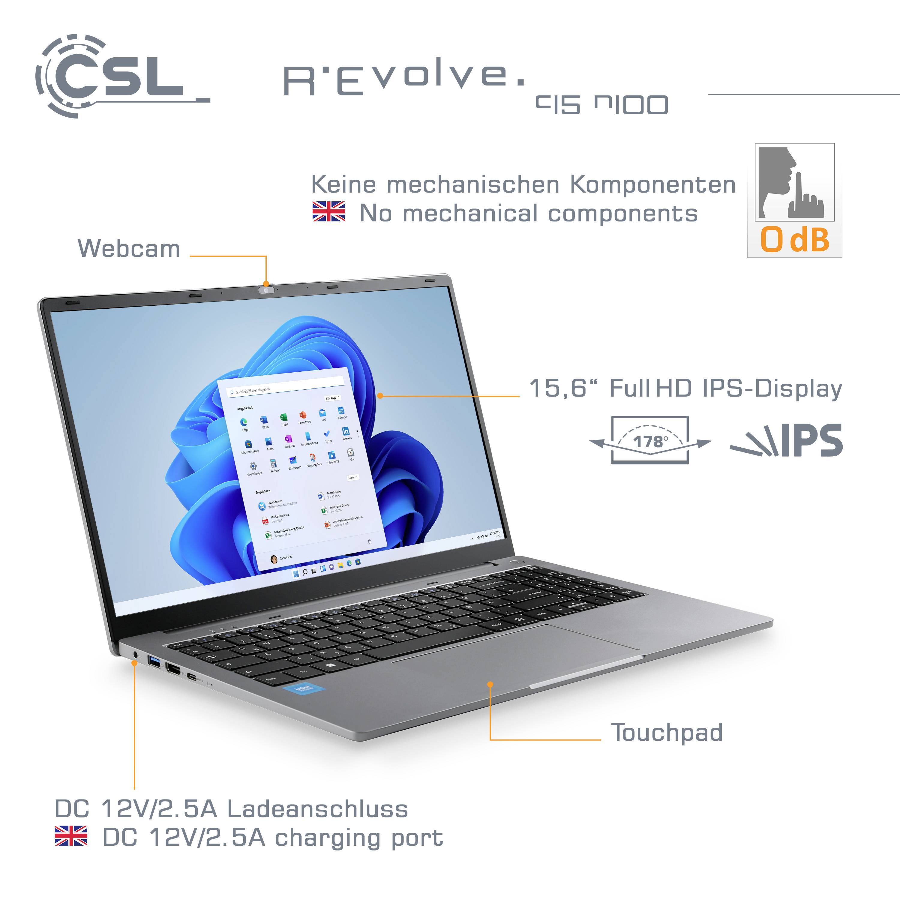 CSL Computer Notebook R'Evolve C15 v4 39.6cm (15.6 Zoll) Full HD Intel® N N100 32GB RAM 4TB SSD Deutsch, QWERTZ Grau 92360