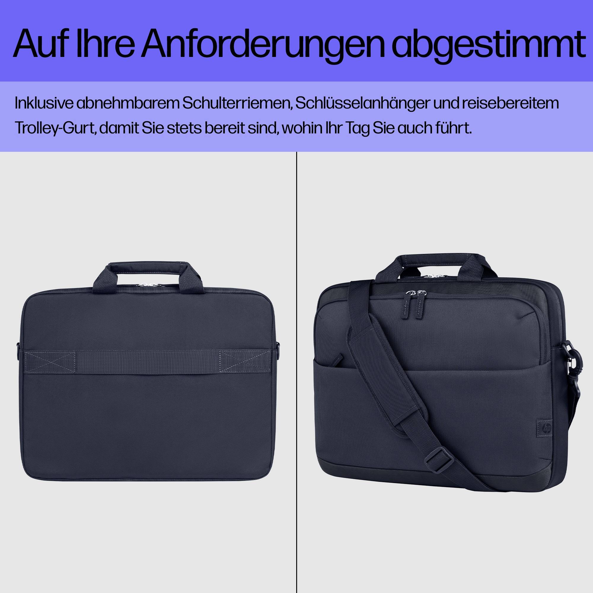 Zwei schwarze Laptoptaschen mit Tragegriffen und abnehmbarem Schultergurt, geeignet für den Reisegebrauch.