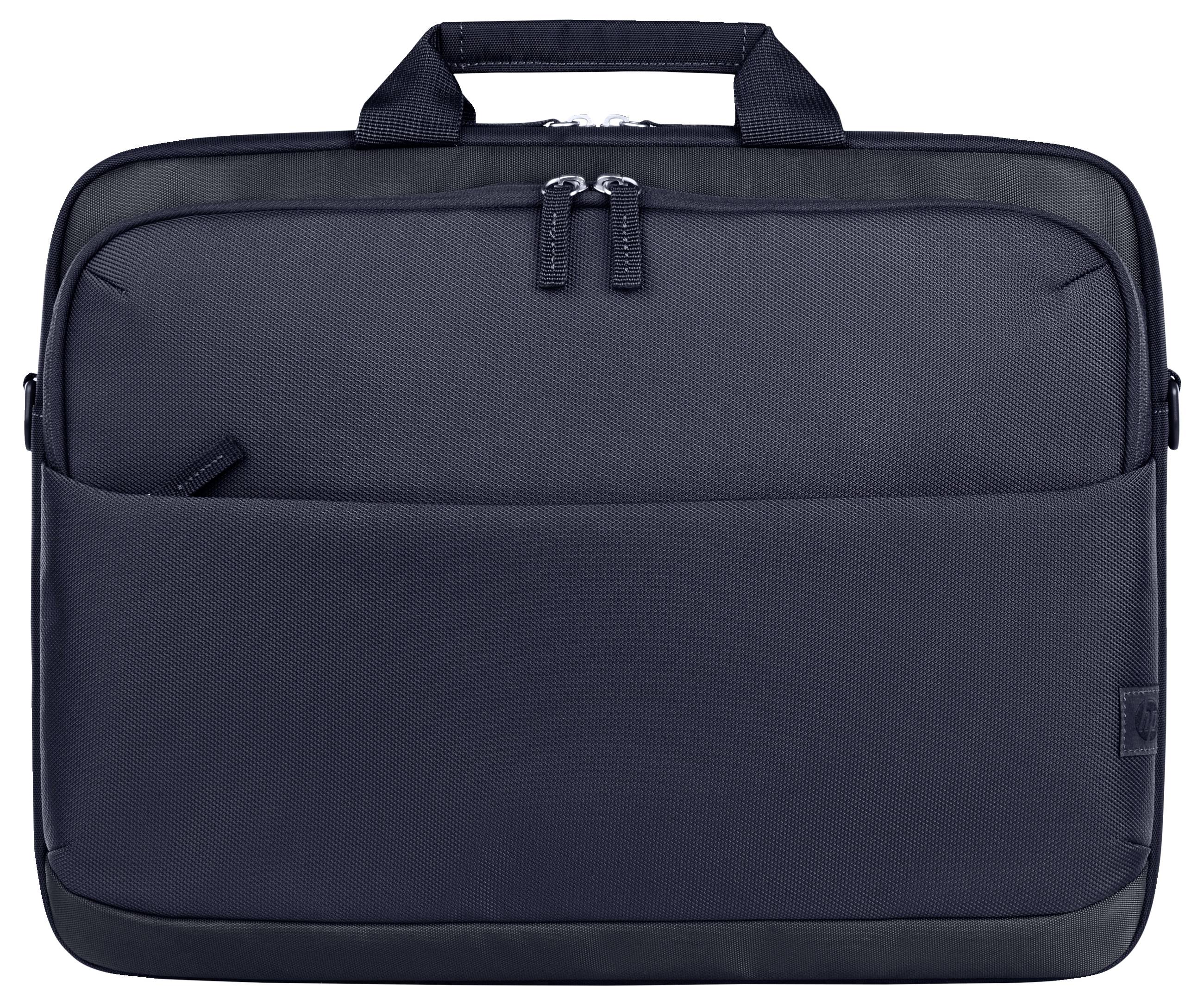 Schwarze Laptoptasche mit Tragegriff und Reißverschluss, Taschen an der Vorderseite, geeignet für den sicheren Transport von Laptops.