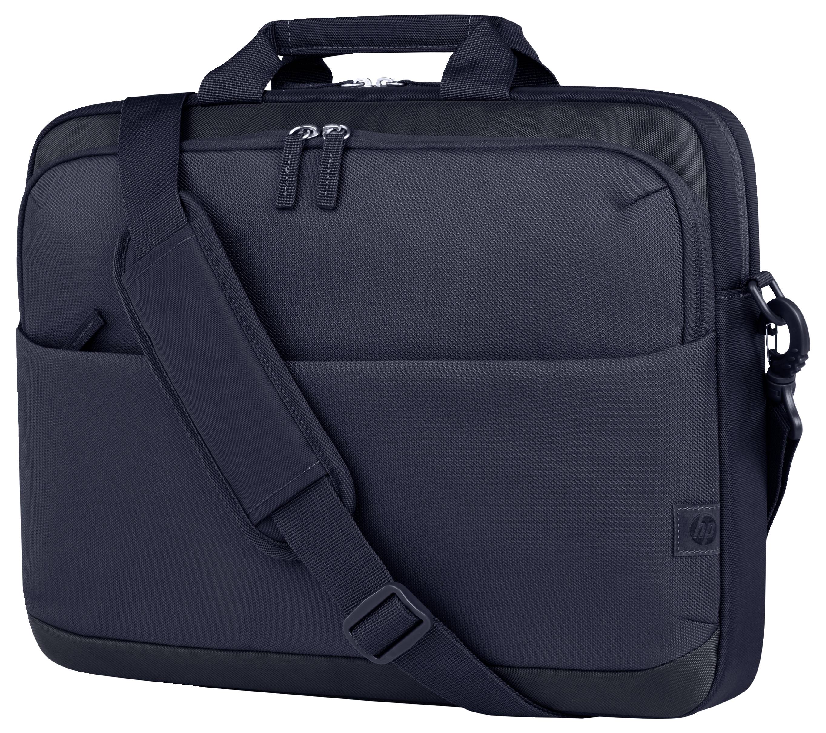 Eine schwarze Laptoptasche mit Schultergurt und Tragegriff, geeignet für den sicheren Transport eines Laptops.