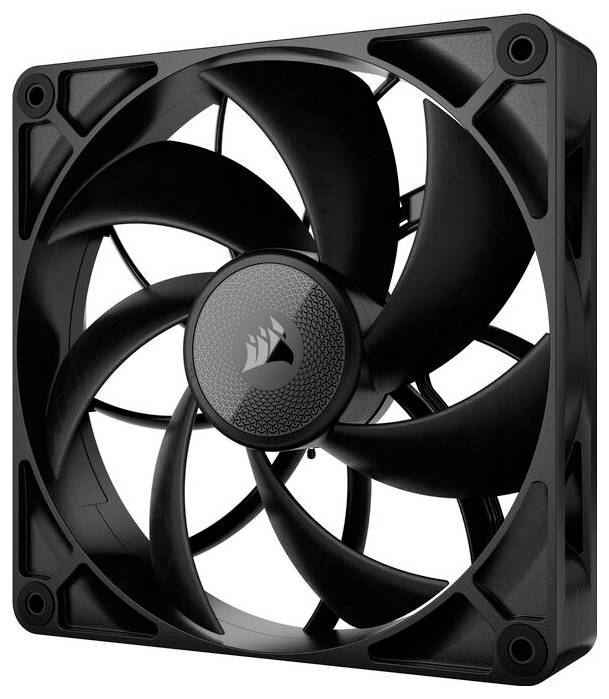 Schwarzer Computerlüfter mit mehreren Rotorblättern und markantem Design, geeignet für Kühlzwecke in einem PC-Gehäuse.