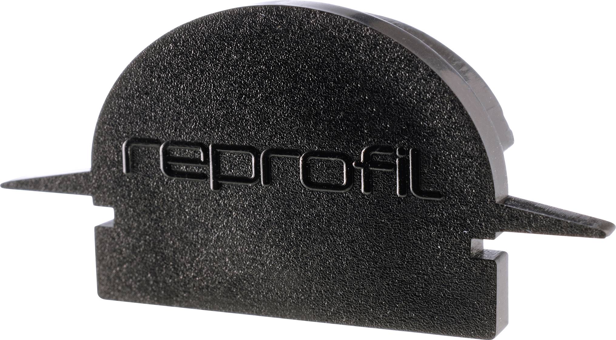 Schwarzes Kunststoffteil mit der Aufschrift 'reprofil', seitlich mit zwei Vorsprüngen.