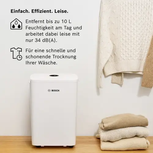 Bosch Home Comfort Dry 1000 Luftentfeuchter 40m³ Weiß Bosch Home Comfort Dry 1000 Luftentfeuchter 40m³ Weiß