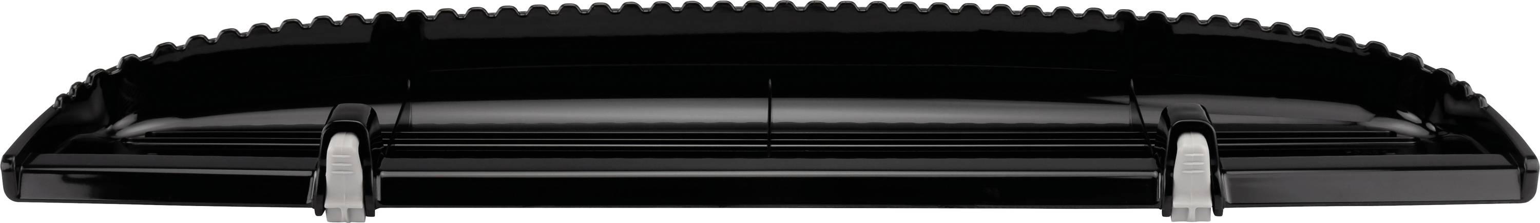Schwarzer Locher mit zwei Löchern, Ansicht von oben, zeigt das schlichte und funktionale Design.