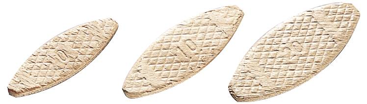 Drei ovale Holzdübel mit Diamantmuster und geprägtem '10', '20', '30' von links nach rechts, zur Stabilisierung von Holzverbindungen.