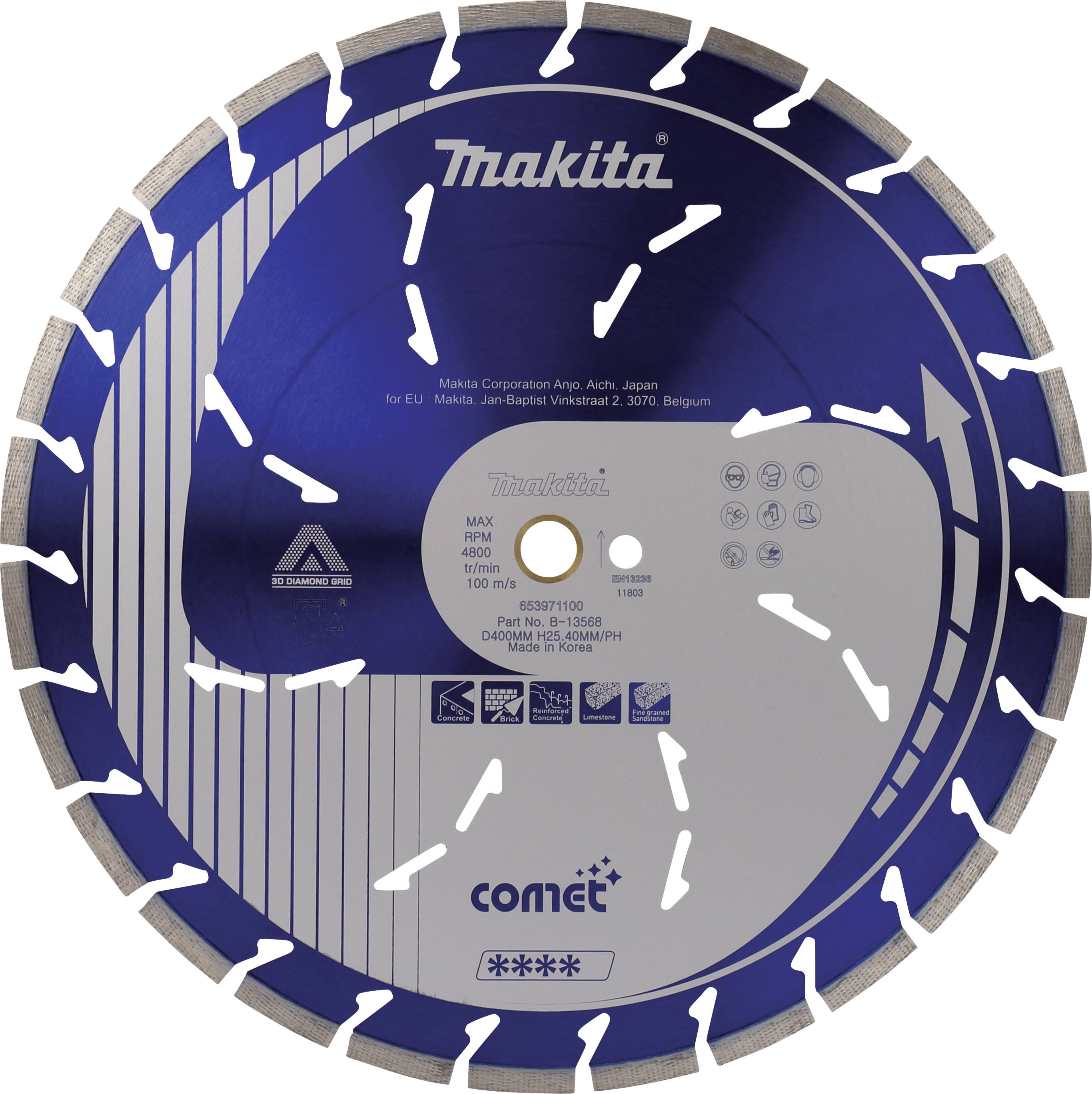 Makita B-13568 Diamanttrennscheibe 400mm 1 St. Backstein, Beton, Beton, Beton, Dachziegel, Kalksandstein, Waschbeton