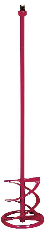 Roter Rührquirl mit spiralförmigem Mischelement, geeignet zum Mischen von Farben oder Beton, montierbar auf elektrische Bohrmaschine.