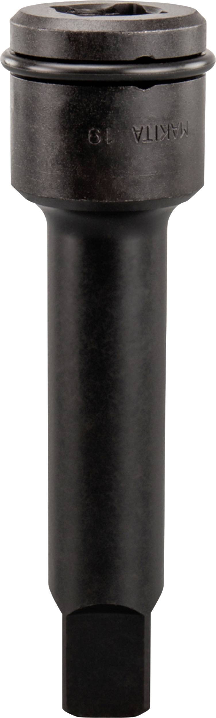 Ein schwarzes Metallteil mit zylindrischer Form und sechseckigem Ende, möglicherweise ein Werkzeug- oder Maschinenbauteil.