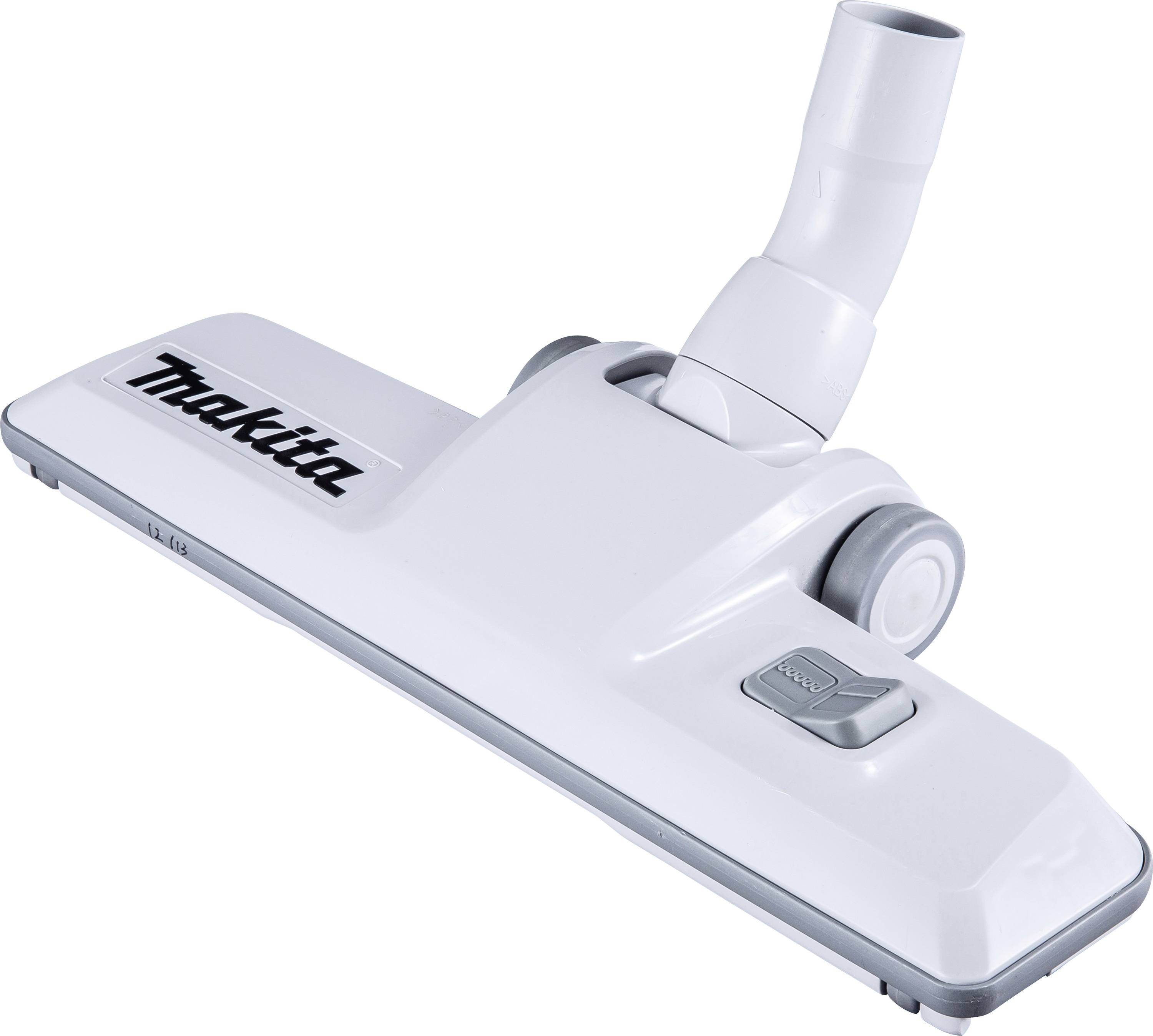 Weiße Makita-Staubsaugerdüse mit zwei kleinen Rädern und Aufschrift 'Makita'.