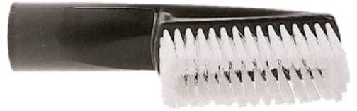 Ein schwarzer Staubsaugeraufsatz mit weißen Bürstenborsten.