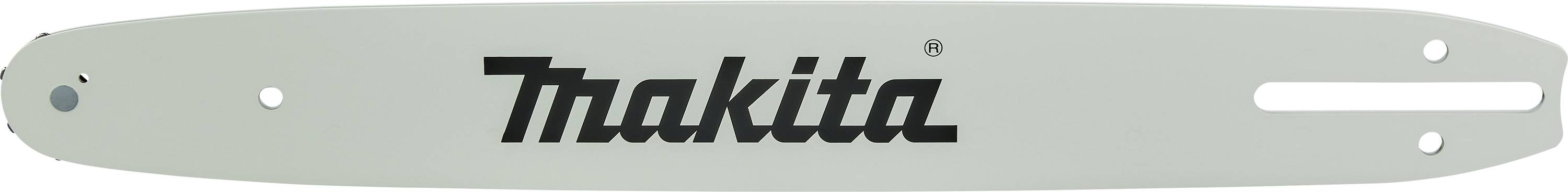 Sägeblatt mit dem Makita-Logo in schwarzer Schrift auf grauem Hintergrund.