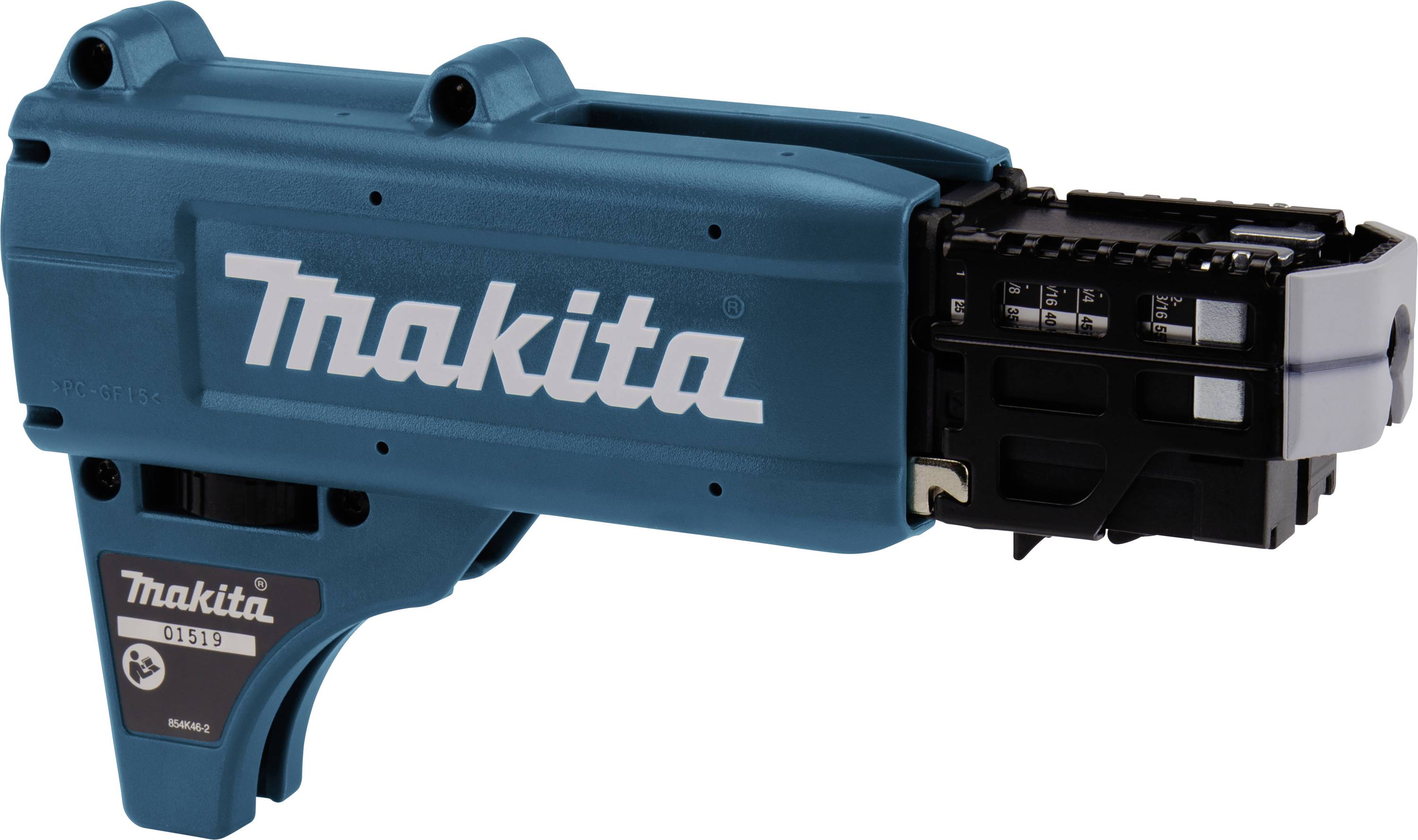 Blaue elektrische Bandbewehrungsmaschine mit 'Makita'-Logo auf der Seite, zur automatischen Montage von Befestigungselementen.