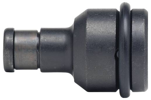 Ein schwarzes, zylindrisches Metallteil mit zwei unterschiedlichen Durchmessern. Es hat einen Ring in der Mitte und scheint ein Verbindungselement zu sein.