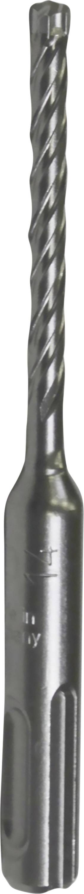 Ein grauer Bohrer mit spiralförmiger Schneide und einem zylindrischen Schaft. Geeignet für Bohren in harten Materialien.