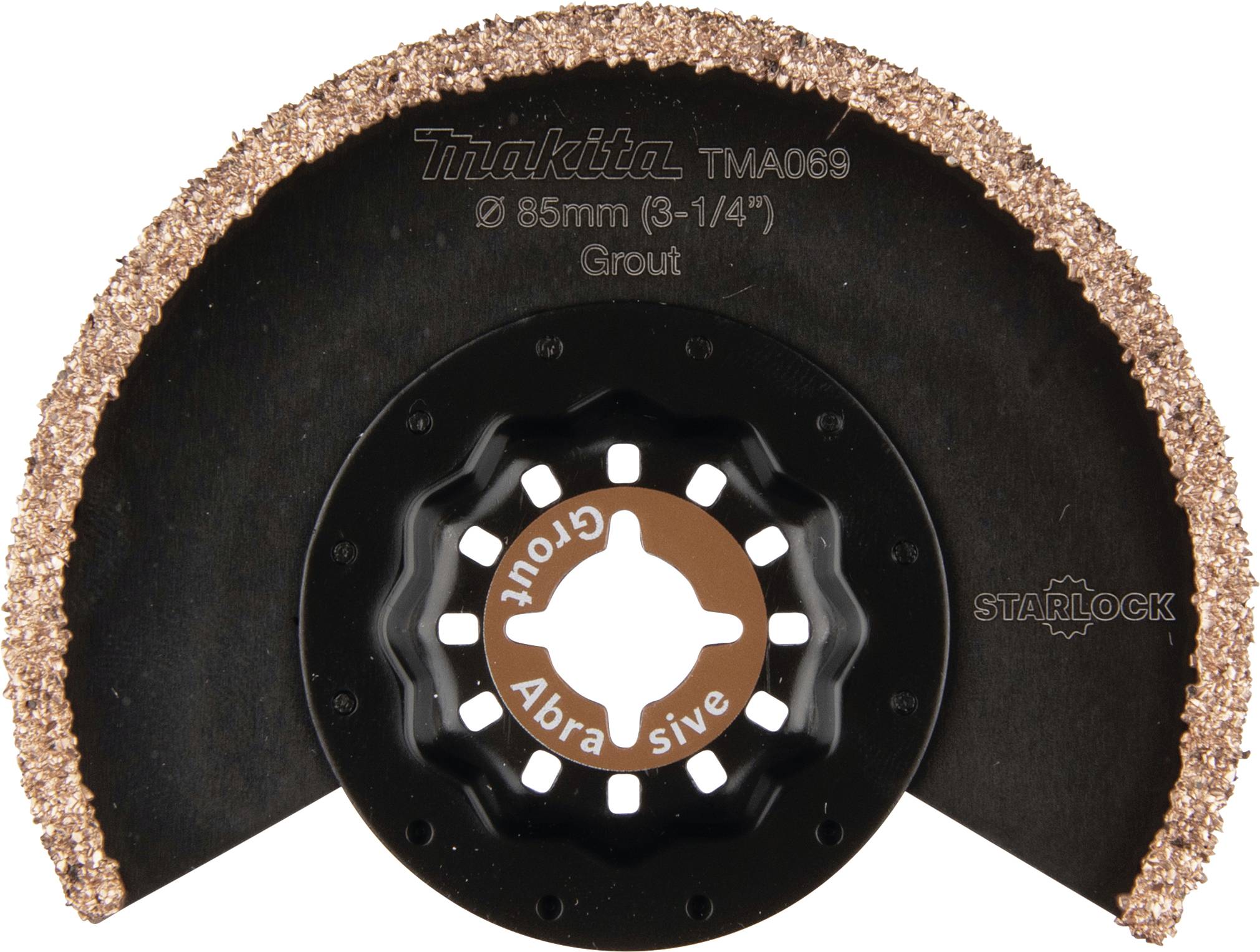 'Makita TMA069', ein halbmondförmiges Sägeblatt mit kupferfarbener Kante. 'Ø 85mm (3-1/4