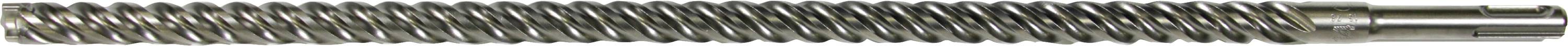 Ein langer, metallischer Schraubhaken mit spiralförmigen Gewinden und glattem Ende, liegend und horizontal ausgerichtet.