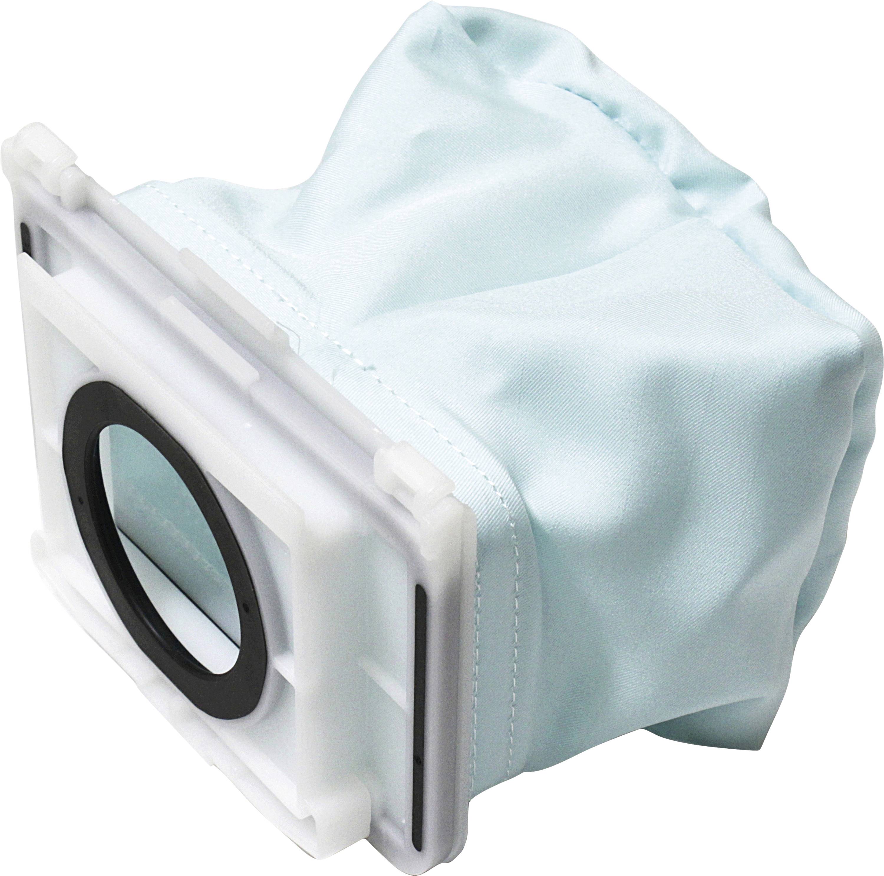 Hellblauer Staubbeutel für Staubsauger mit rechteckigem Kunststoffverschluss. Hauptbestandteil für Staubaufnahme.