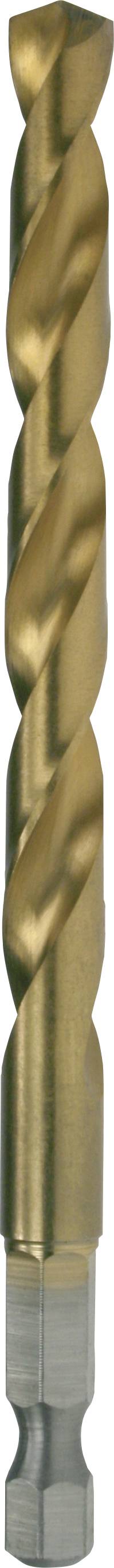 Metallbohrer mit spiralförmigen Schneiden, goldfarben, sechskantiger Schaft. Geeignet zum Bohren in Metalloberflächen.