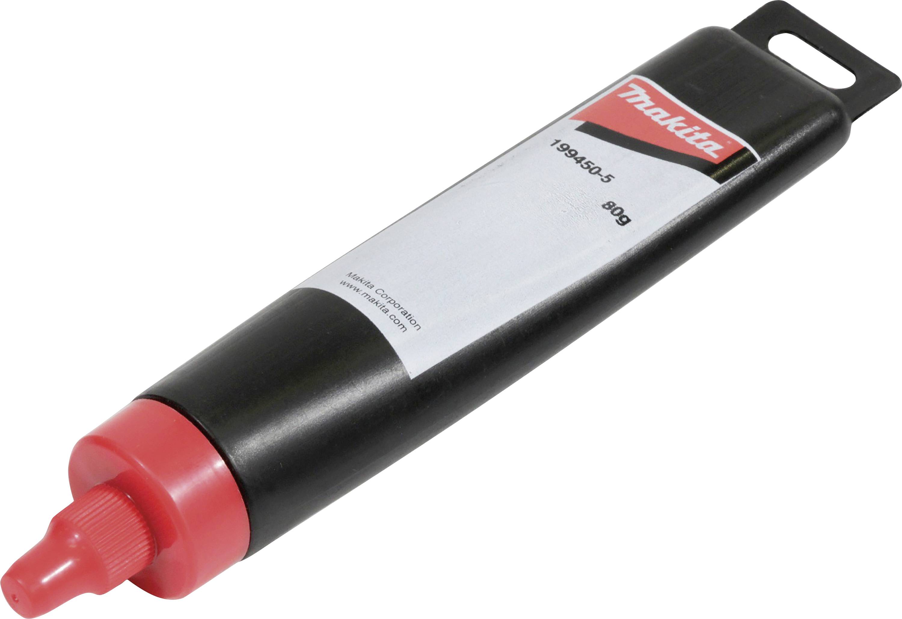 Eine schwarze Tube mit rotem Deckel, auf deren Etikett 'Makita' steht. Enthält Schmierfett, Gewicht: 80g.