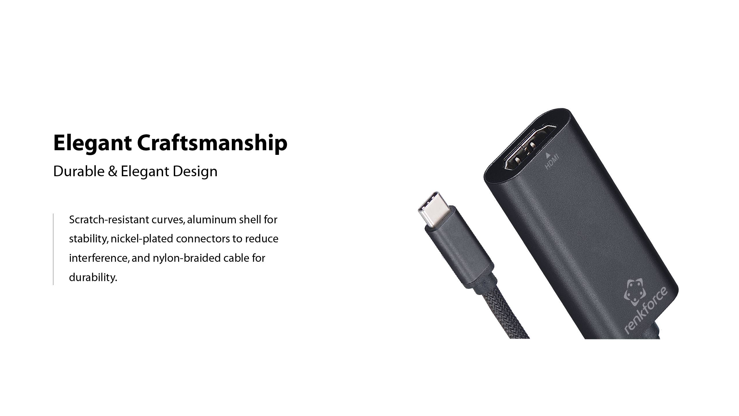 Renkforce RF-6700428 USB-C® / HDMI Adapter [1x USB-C® Stecker - 1x HDMI-Buchse] Schwarz 15cm