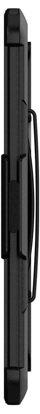 Ein schmaler, schwarzer Koffer mit Griff, vertikal dargestellt; keinerlei sichtbare Marken oder Schriftzüge.