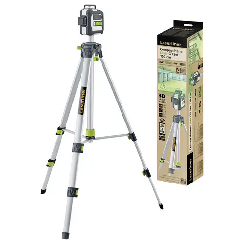Laserliner CompactPlane-Laser 3G Set 150 Dreidimensionaler Laser inkl. Tasche, inkl. Stativ Reichweite (max.): 30m Laserliner CompactPlane-Laser 3G Set 150 Dreidimensionaler Laser inkl. Tasche, inkl. Stativ Reichweite (max.): 30m