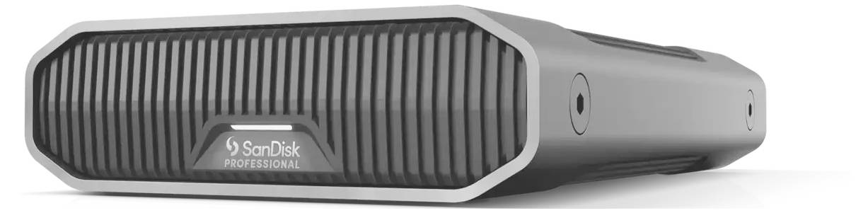 Eine externe Festplatte von SanDisk mit robustem Design, geeignet für professionelle Datenspeicherung und Sicherung.